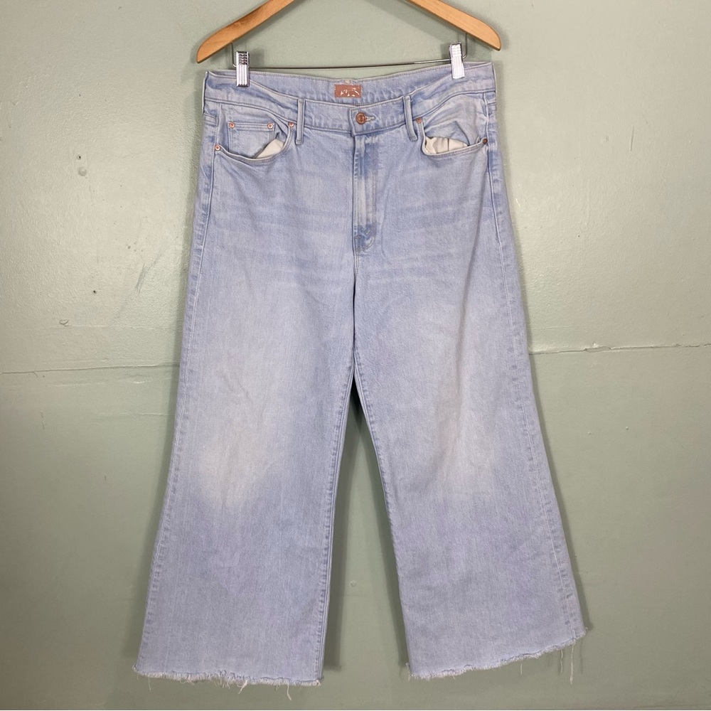 MOTHER The Twister Ankle Fray Cowabunga Blue Light Wash Flare Wide Leg Size 33
